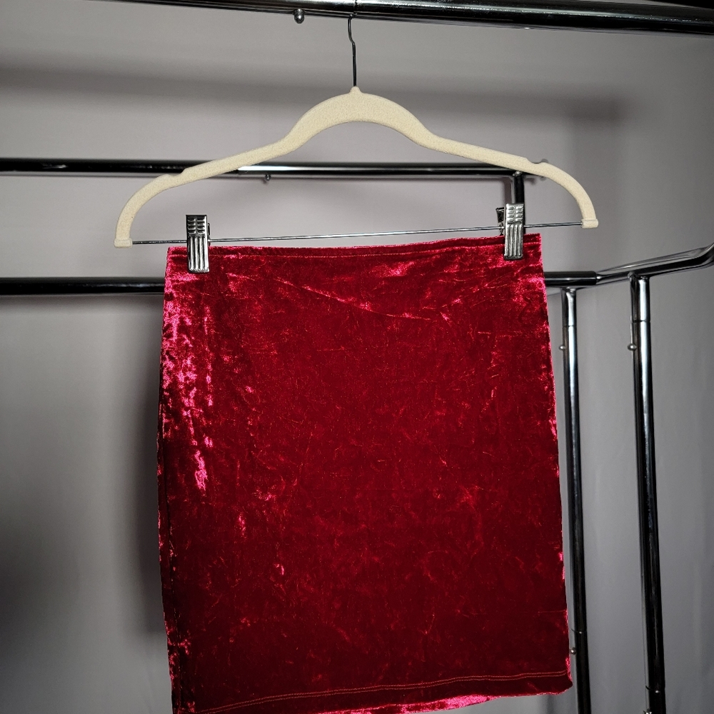 Cute New Years Eve Holiday Mini red velvet fitted Skirt.
